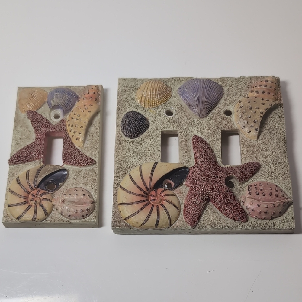 Ceramic Seashell and Starfish Wall Light Switch Covers - 1 Dble & 1 Single